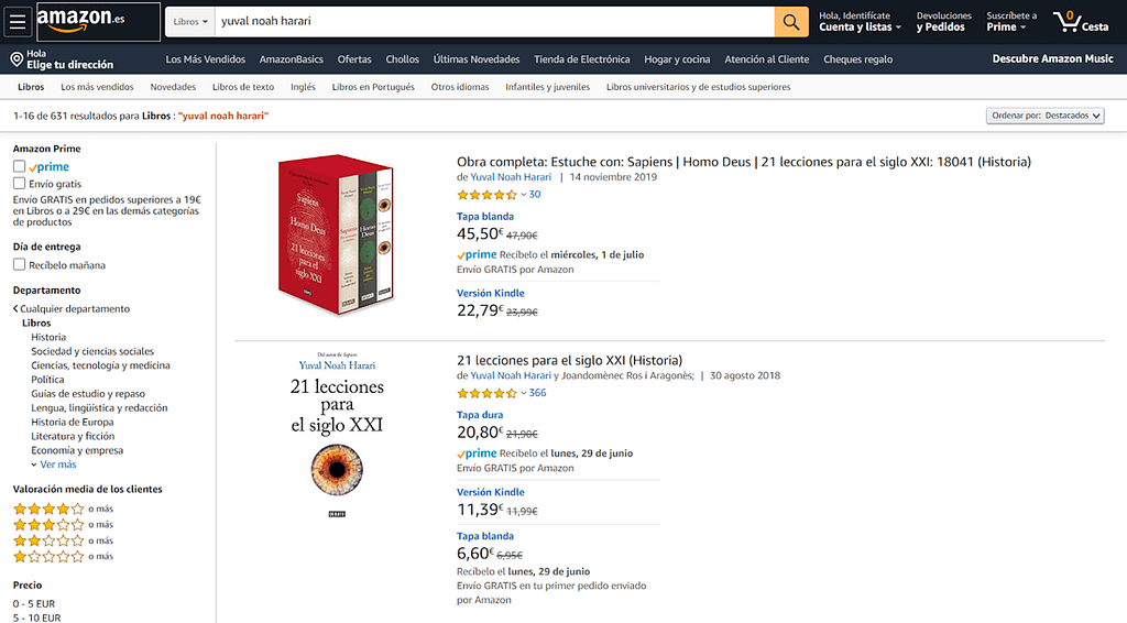 Ejemplo de los múltiples caminos en Amazon.com para encontrar un mismo producto..