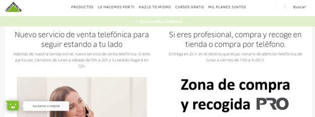 Leroy Merlin apuesta por ampliar sus canales de venta y así lo comunica en su homepage.